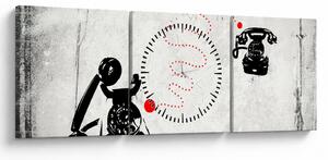 Obraz - Kresba telefónu na štýl Banksyho (s hodinami) (90x30 cm)