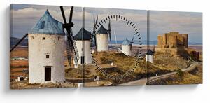 Obraz - Veterné mlyny Consuegra, Španielsko (s hodinami) (90x30 cm)