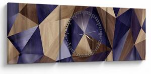 Obraz - 3D drevené trojuholníky (s hodinami) (90x30 cm)