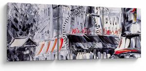 Obraz - Ulica v Paríži, olejomaľba (s hodinami) (90x30 cm)