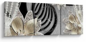 Obraz - 3D zlaté kvety (s hodinami) (90x30 cm)