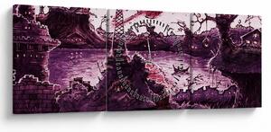 Obraz - Očarovaná dedina (s hodinami) (90x30 cm)