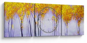 Obraz žltých stromov (s hodinami) (90x30 cm)
