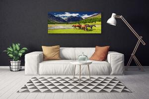 Obraz Canvas Hory stromy kone zvieratá 125x50 cm