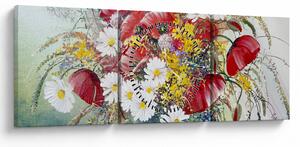 Obraz vázy s divokými kvetmi (s hodinami) (90x30 cm)