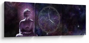 Obraz - Budha s kvetmi života (s hodinami) (90x30 cm)