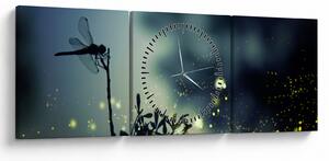 Obraz - Vážka za trblietavej noci (s hodinami) (90x30 cm)