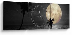 Obraz - Pláž za splnu v šedých tónoch (s hodinami) (90x30 cm)