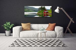 Obraz na plátne Hory dom jazero príroda 125x50 cm