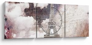 Obraz - Eiffelova veža, Paríž, Francúzsko (s hodinami) (90x30 cm)