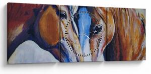 Obraz - Zamilované kone (s hodinami) (90x30 cm)
