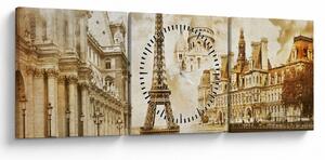 Obraz - Parížske pamiatky (s hodinami) (90x30 cm)