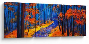 Obraz jesenného lesa (s hodinami) (90x30 cm)