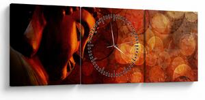 Obraz - Budha v červených tónoch (s hodinami) (90x30 cm)