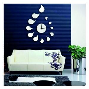 Nalepovacie zrkadlové nástenné hodiny kvapka silver l 3D HODINY IA-019-S HEU-