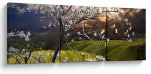 Obraz - Rozkvitnutý strom v krajine (s hodinami) (90x30 cm)