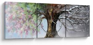 Obraz - Strom štyroch ročných období (s hodinami) (90x30 cm)