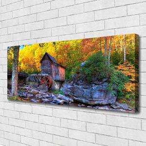 Obraz Canvas Vodné mlyn jesenné les 125x50 cm