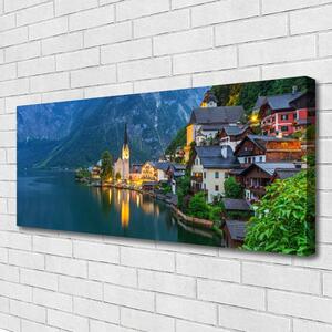 Obraz Canvas Hory mestečko noc jazero 125x50 cm