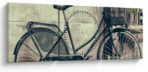 Obraz - Vintage kolo s kvetinami (s hodinami) (90x30 cm)