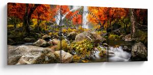 Obraz - Vodopády v oranžovom lese (s hodinami) (90x30 cm)