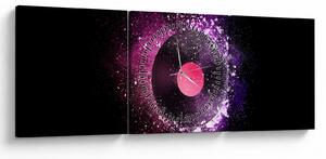 Obraz - Vinylová doska v ružovo-fialových (s hodinami) (90x30 cm)