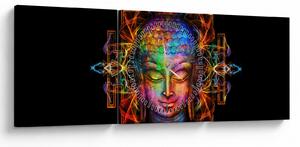 Obraz - Busta Budhu v neónových farbách (s hodinami) (90x30 cm)