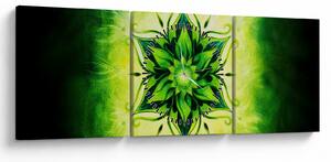 Obraz - Kvetinová mandala v zelenom pozadí (s hodinami) (90x30 cm)