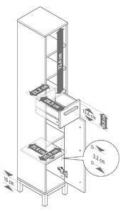 Vysoká kúpeľňová skrinka »Eklund« s otvorenou poličkou, zásuvkou a dvierkami, úzka