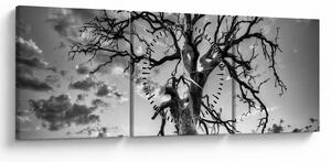 Obraz - Čiernobiely strom (s hodinami) (90x30 cm)