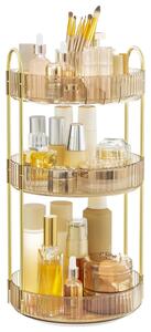 Organizér na make-up, 3-úrovňový okrúhly otočný organizér na starostlivosť o pleť, šampanská zlatá