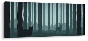Obraz - Jeleň s vlkom v skalách (120x50 cm)