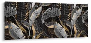 Obraz - Tropické listy v čierno-zlatej (120x50 cm)