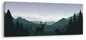 Obraz - Jeleň s vlkom v skalách (120x50 cm)