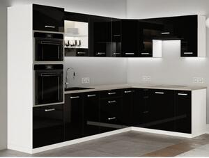 Rohová kuchyňa Vicky black pravý roh 290x180(čierna vysoký lesk)
