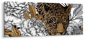 Obraz - Leopard medzi kvetmi (120x50 cm)