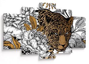 Obraz - Leopard medzi kvetmi (150x105 cm)