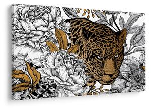 Obraz - Leopard medzi kvetmi (90x60 cm)
