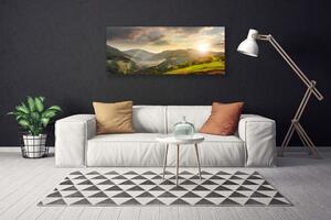 Obraz Canvas Lúka hory západ slnka 125x50 cm