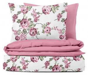 Ervi bavlnené obliečky DUO - ružové kvety na bielom/ružové