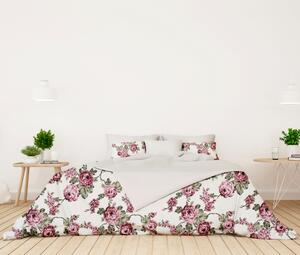Ervi bavlnené obliečky DUO - ružové kvety na bielom/biele