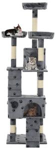 Škrabadlo pre mačky so sisalovými stĺpikmi, 170 cm sivé s potlačou labiek