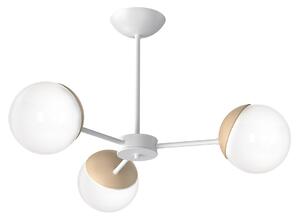 Stropné svietidlo Sfera, 3x biele sklenené tienidlo, w/drevo, x