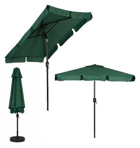 Obdĺžnikový veľký šikmý záhradný slnečník s kľukou zelený 200x130 cm MultiGarden