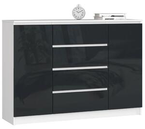 Veľká kombinovaná komoda SAVRILA - biela / tmavo šedá lesklá