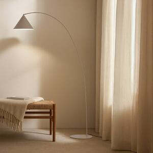 Lindby Oblúková lampa Triangolo, béžová, výška 195 cm, kov, E27, Krémová / jantárovo žltá, Obývacia izba / jedáleň, kov, Moderný, Oblúková stojaca lampa
