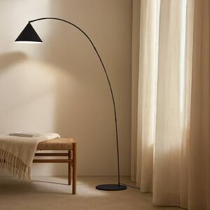 Lindby Oblúková lampa Triangolo, čierna, výška 195 cm, kov E27, Čierna, Obývacia izba / jedáleň, kov, Moderný, Oblúková stojaca lampa