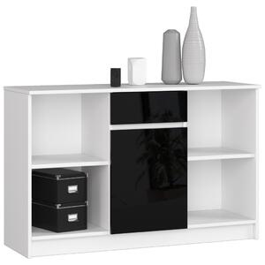 Komoda so šuplíkom JENARIA - biela / čierna lesklá
