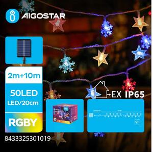 Aigostar - LED solárna vianočná reťaz 50xLED/8 funkcií 12m IP65 viacfarebná