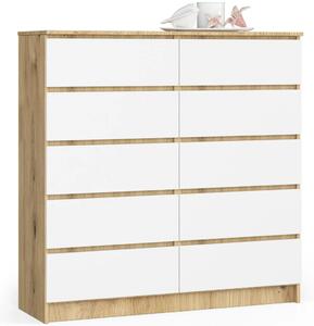 Vysoká šuplíková komoda SAVRILA - dub artisan / biela